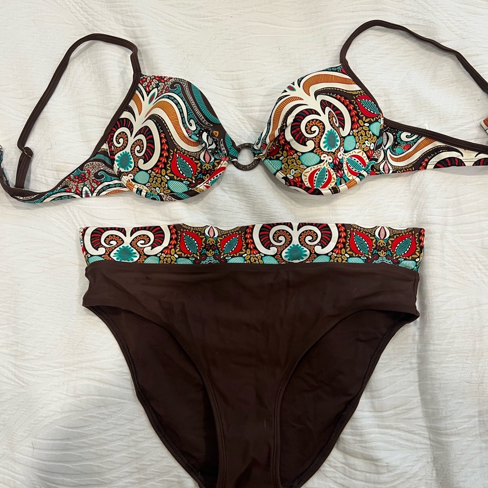 Vintage Skye Swimwear Red and Brown Bikini with Bohemian Flair